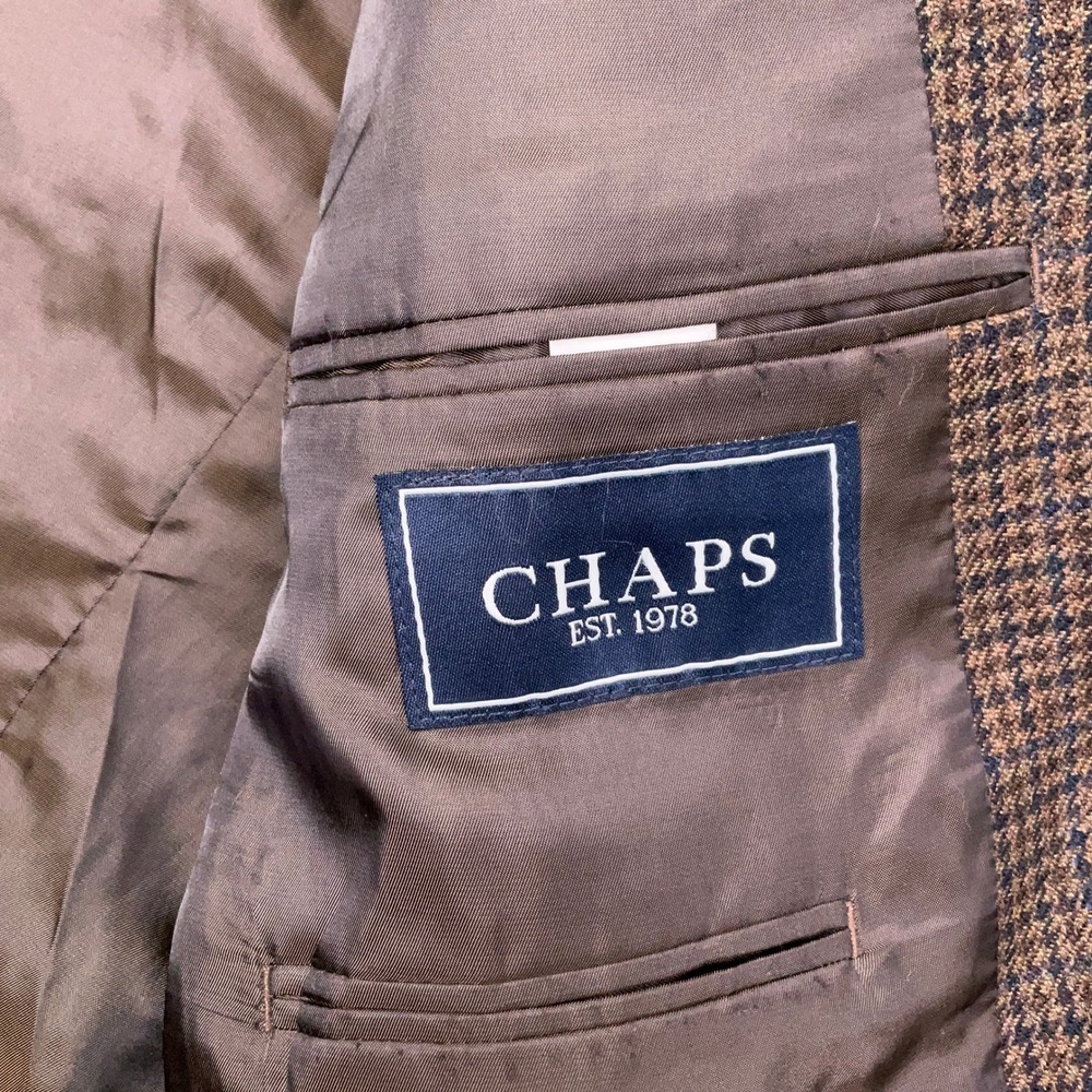 Chaps Mens 44R Brown Blue Houndstooth Lambswool Two Button Heritage Timeless - Picture 5 of 11
